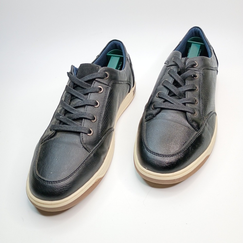 Jouison Milan Mens Black Faux Leather Perforated Lace Up Casual Sneakers Size 10